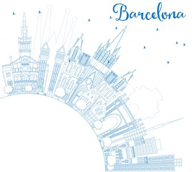 Mavi Binalar ve Kopyalama Alanı ile Anahat Barcelona Skyline.