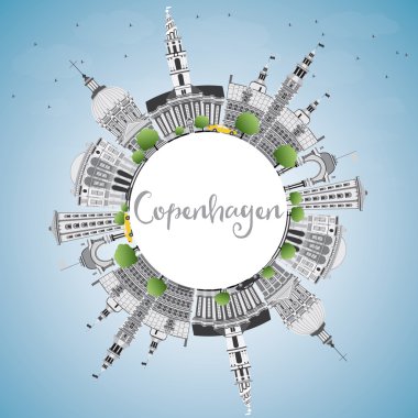 Gri Yerler, Mavi Gökyüzü ve Kopya Alanı ile Kopenhag Skyline.