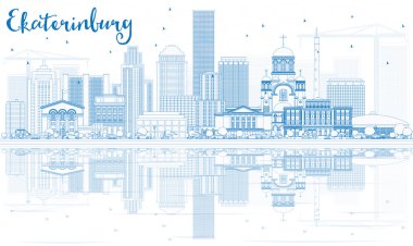 Outline Ekaterinburg Skyline with Blue Buildings and Reflections clipart