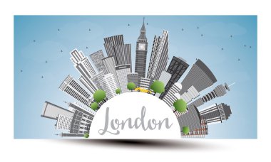 Londra manzarası gri binalar, mavi gökyüzü ve kopya alanı.