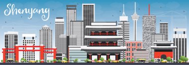 Gri Binalar ve Mavi Gökyüzü ile Shenyang Skyline.