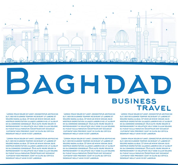 Kontur Bagdad Skyline med blå byggnader och kopia utrymme. — Stock vektor