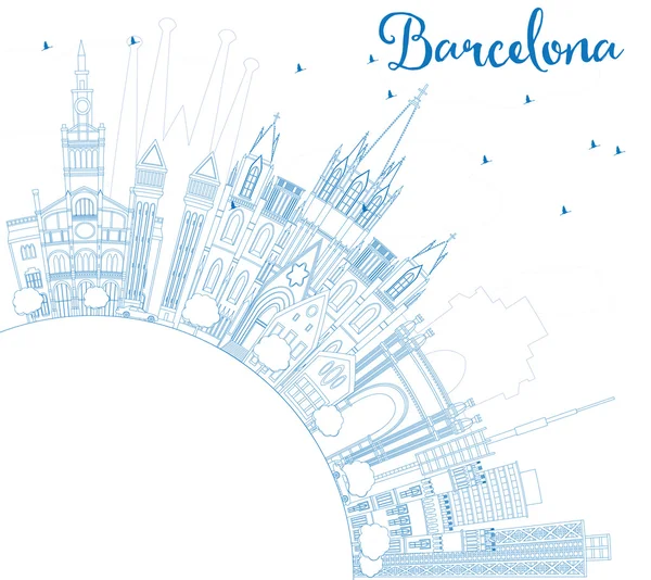 Esboço Barcelona Skyline com edifícios azuis e espaço de cópia . — Vetor de Stock