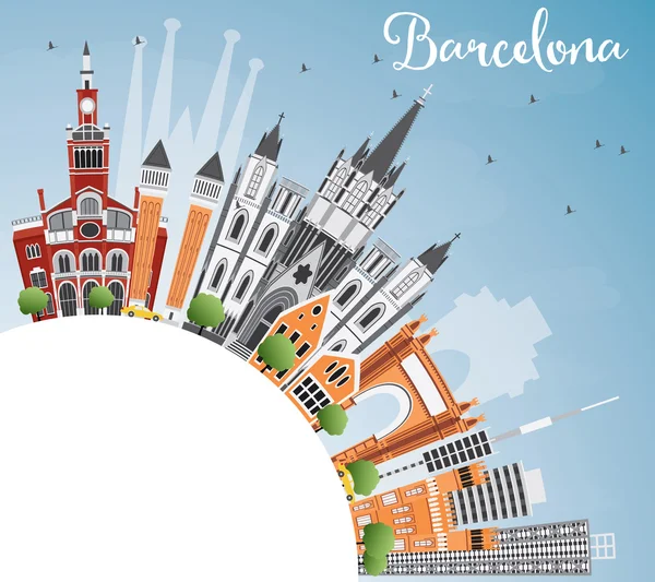 Barcelona Skyline with Color Buildings, Blue Sky and Copy Space. — Stock Vector