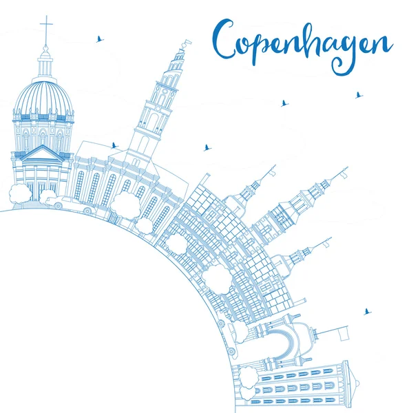 Outline Copenhagen Skyline con punti di riferimento blu e spazio di copia . — Vettoriale Stock