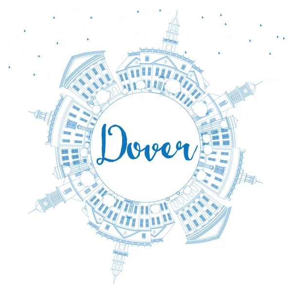 Outline Dover Skyline with Blue Buildings and Copy Space. — Stock Vector