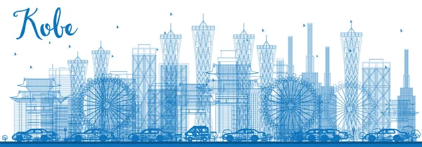 Esquema de Kobe Skyline con edificios azules . — Vector de stock