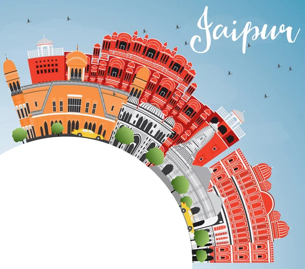 Jaipur Skyline z kolorami zabytków, Błękitne niebo i Kopiuj przestrzeń. — Wektor stockowy