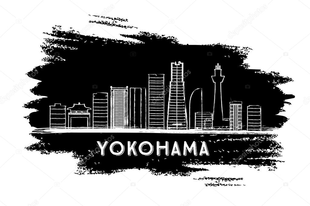 Yokohama Skyline Silhouette. Hand Drawn Sketch.