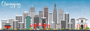 Gri Binalar ve Mavi Gökyüzü ile Chongqing Skyline.