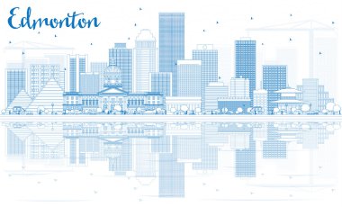 Mavi Binalar ve Yansımalar ile Anahat Edmonton Skyline.