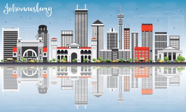 Gri Binalar, Mavi Gökyüzü ve Reflektör ile Johannesburg Skyline