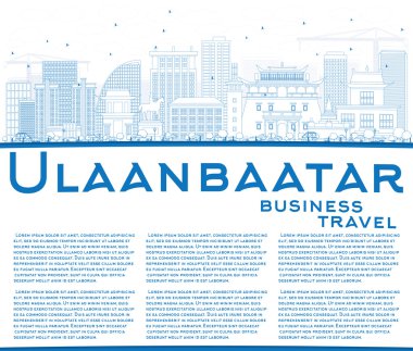 Anahat Ulaanbaatar manzarası ile mavi binalar ve kopya alanı.