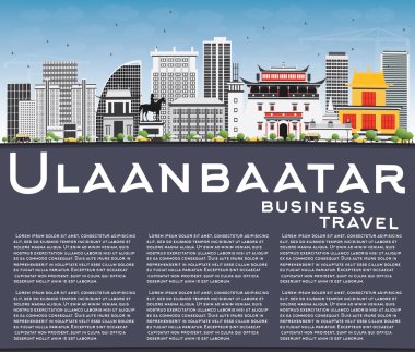 Ulaanbaatar manzarası gri binalar, mavi gökyüzü ve kopya alanı