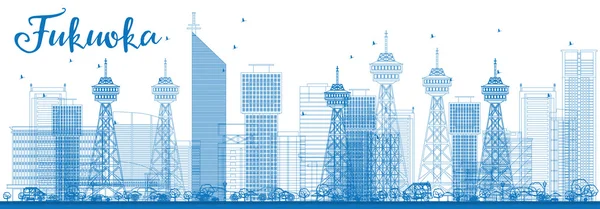 Mavi Simgesel Yapılar ile Anahat Fukuoka Skyline.