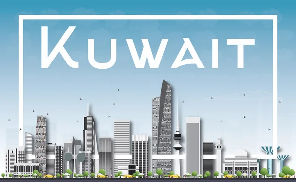 Skyline von Kuwait mit grauen Gebäuden, blauem Himmel und weißem Rahmen — Stockvektor