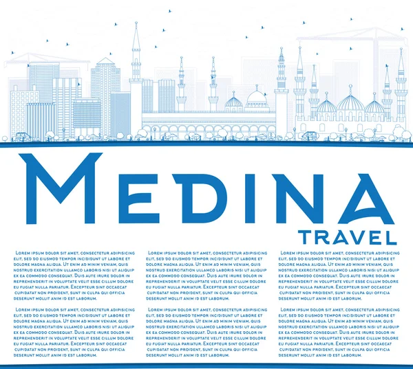 Obrys Medina Panorama s modré budovy a kopírovat prostor. — Stockový vektor