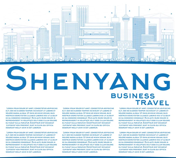 Kontur Shenyang Skyline med blå byggnader och kopia utrymme. — Stock vektor