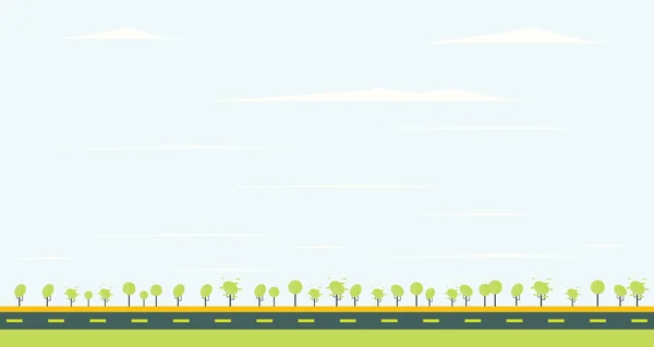 Camino de campo con árbol verde y cielo azul . — Vector de stock