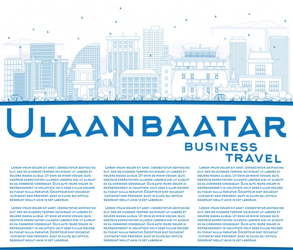 Obrys Ulaanbaatar Panorama s modré budovy a kopírovat prostor. — Stockový vektor