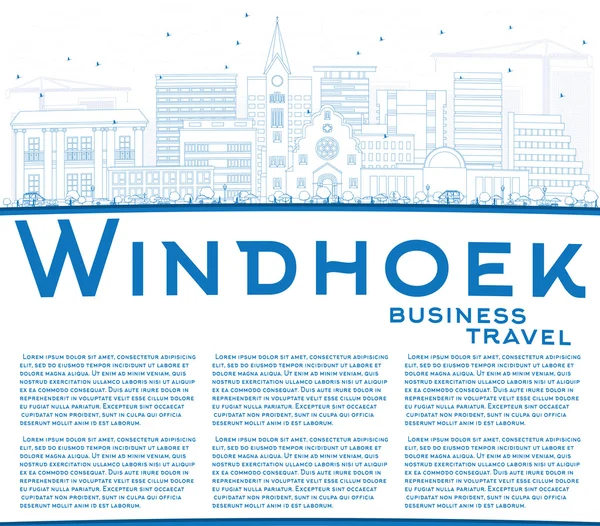 Szerkezeti Windhoek Skyline Blue épületek és másol hely. — Stock Vector