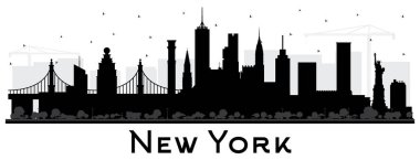 New York USA City Skyline Silhouette ve Siyah Binalar White 'da izole edildi. Vektör İllüstrasyonu. Şehir simgeleriyle dolu New York şehri. Modern Mimariyle İş Seyahati ve Turizm Konsepti.