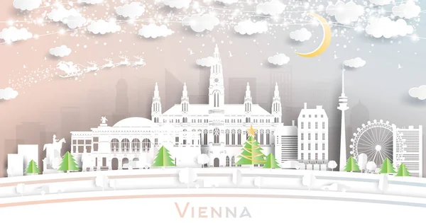 2008 Vienna Austria City Skyline Paper Cut Style Snowflakes Moon — 스톡 벡터