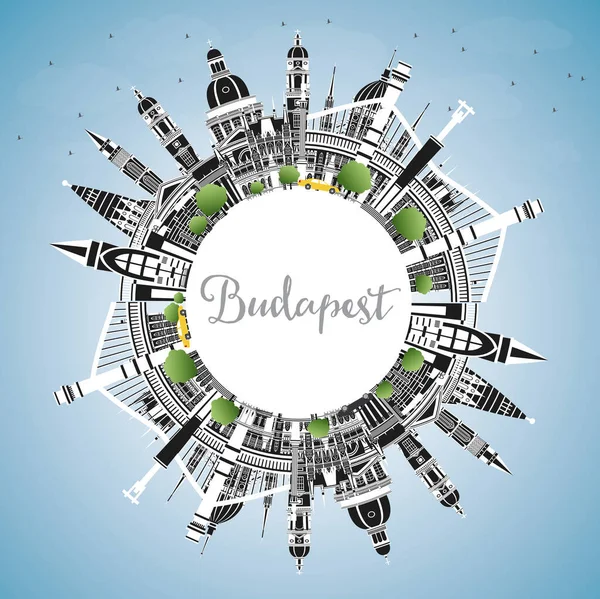 Budapest Ungern City Skyline Med Gray Buildings Blue Sky Och — Stock vektor