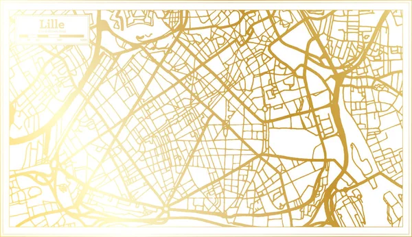 Lille France City Map Retro Style Golden Color Outline Map — Stock Vector