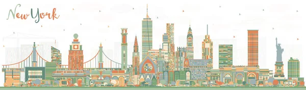 New York Usa City Skyline Color Buildings Ilustración Vectorial Paisaje — Vector de stock