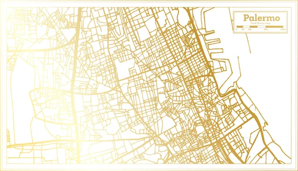 팔레르모 시칠리아 Retro Style Golden Color Outline Map 사기적 — 스톡 벡터