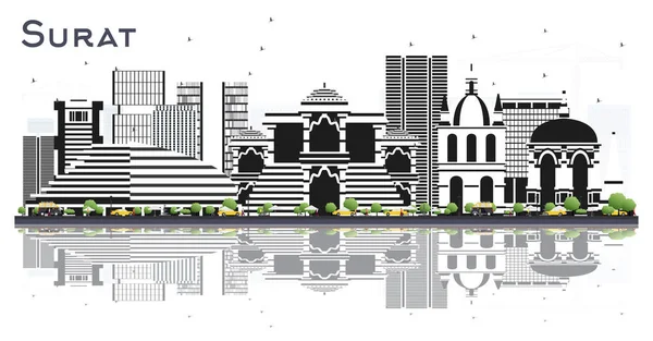 Surat India City Skyline Mit Farbigen Gebäuden Und Spiegelungen Isoliert — Stockvektor