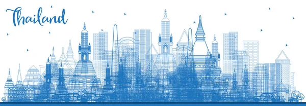 Zarys Tajlandii Skyline City Blue Buildings Ilustracja Wektora Koncepcja Turystyki — Wektor stockowy