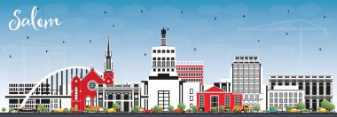Salem Oregon City Skyline, Renkli Binalar ve Mavi Gökyüzü. Vektör İllüstrasyonu. Landmark 'lı Salem USA Cityscape. Modern Mimariyle İş Seyahati ve Turizm Konsepti.