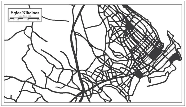 Agios Nikolaos Griechenland Stadtplan Schwarz Weißer Farbe Retro Stil Übersichtskarte — Stockvektor