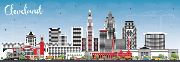 Cleveland Ohio City Skyline Con Edificios Color Blue Sky Ilustración — Vector de stock