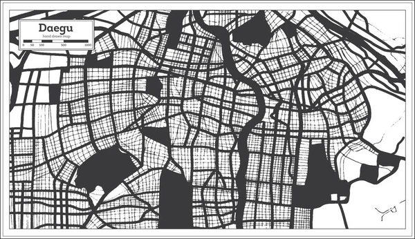 Daegu Südkorea Stadtplan Schwarz Weiß Retro Stil Übersichtskarte Vektorillustration — Stockvektor