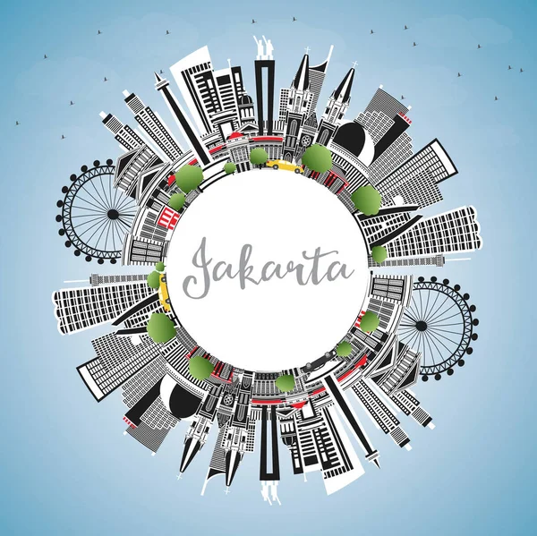 Gri Binalar Mavi Gökyüzü Kopya Uzayı Ile Jakarta Endonezya City — Stok Vektör