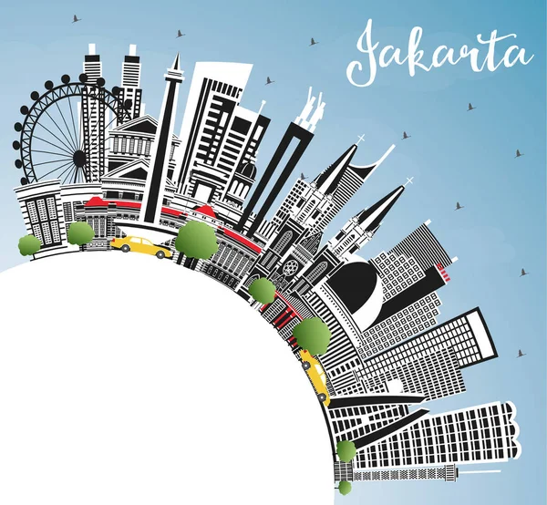 Jakarta Indonesien City Skyline Med Grå Byggnader Blå Himmel Och — Stock vektor