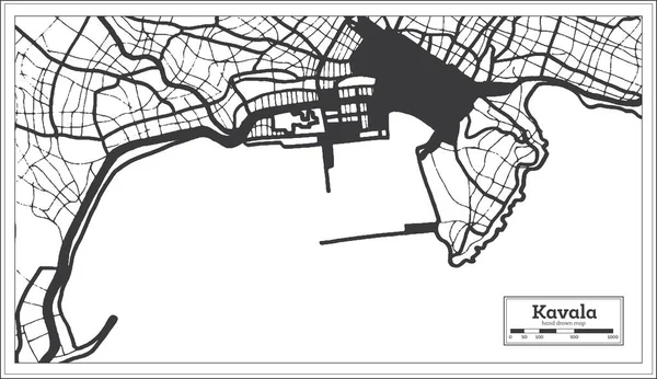 カバラギリシャ都市地図レトロスタイルで黒と白の色で 概要図 ベクターイラスト — ストックベクタ