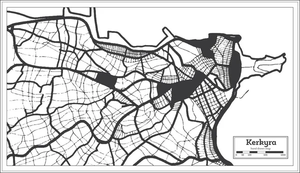 Κέρκυρα Χάρτης Της Πόλης Μαύρο Και Άσπρο Χρώμα Ρετρό Στυλ — Διανυσματικό Αρχείο