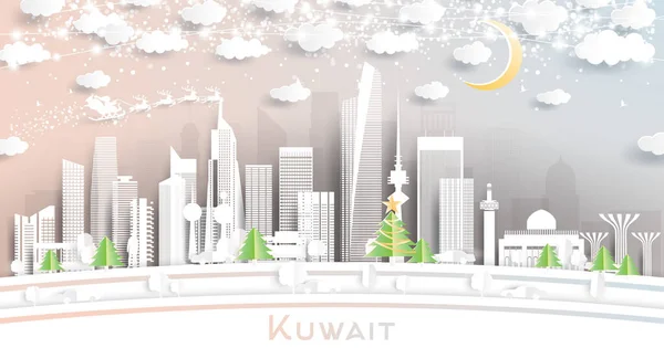 Kuwait City Skyline Estilo Corte Papel Con Copos Nieve Luna — Archivo Imágenes Vectoriales