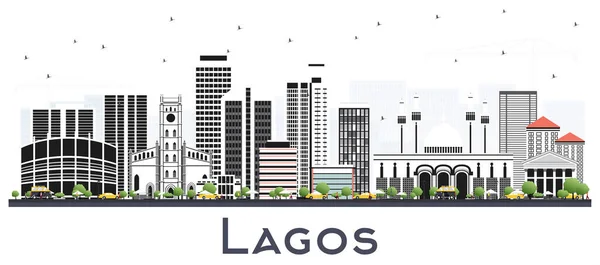 Lagos Nigeria City Skyline Con Edificios Color Aislados Blanco Ilustración — Vector de stock
