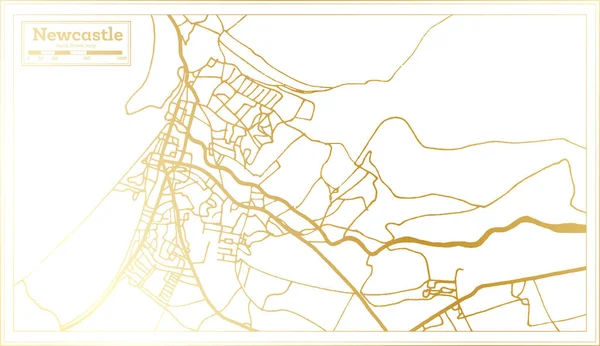 Newcastle Angleterre Carte Ville Dans Style Rétro Couleur Dorée Carte — Image vectorielle