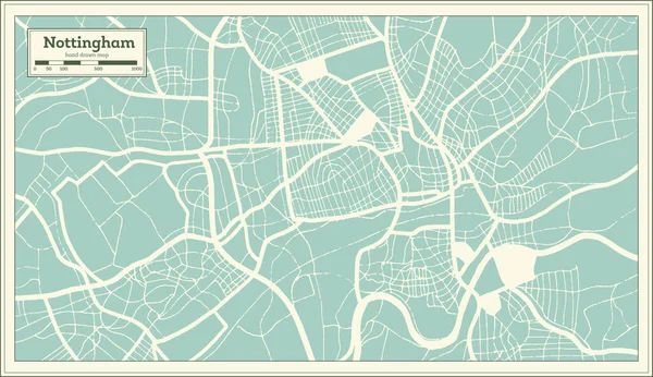 Nottingham Grande Bretagne Royaume Uni Carte Ville Dans Style Rétro — Image vectorielle