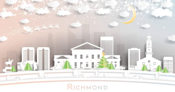 Richmond Virginia City Skyline Paper Cut Style Snowflakes Moon Neon — стоковий вектор