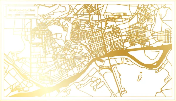 ロストフ ロシアゴールデンカラーのレトロスタイルで都市マップ 概要図 ベクターイラスト — ストックベクタ