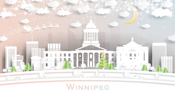 Winnipeg Canada City Skyline Paper Cut Style Med Snöflingor Moon — Stock vektor