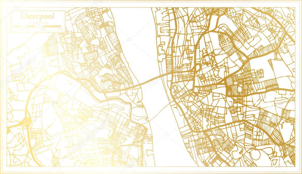 Liverpool England City Map in Retro Style in Golden Color. Outline Map. Vector Illustration.