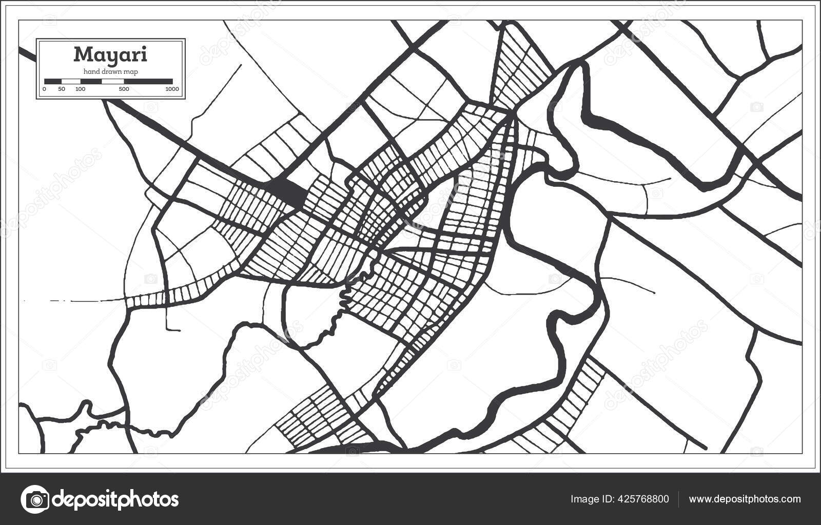 Mayari Cuba City Map Black White Color Retro Style Outline Stock Vector